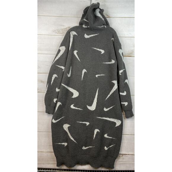 Nike Sportswear Phoenix Boucle Sweater M Gray Logo Fleece Oversized Long Hooded - Picture 9 of 10